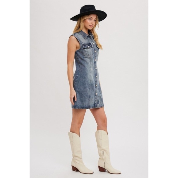 Bluivy Dresses & Skirts - Blueivy Women's‎ Blue Jean Denim Button Down Sleeveless Festival Dress Sz Small